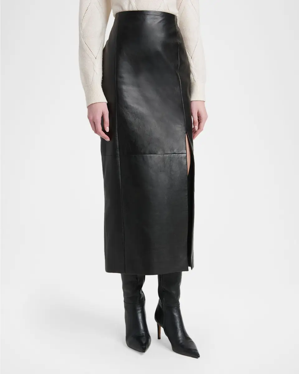 Kiton Leather Front Slit Midi Skirt | Thumbnail 4 Kiton Leather Front Slit Midi Skirt | Thumbnail 4