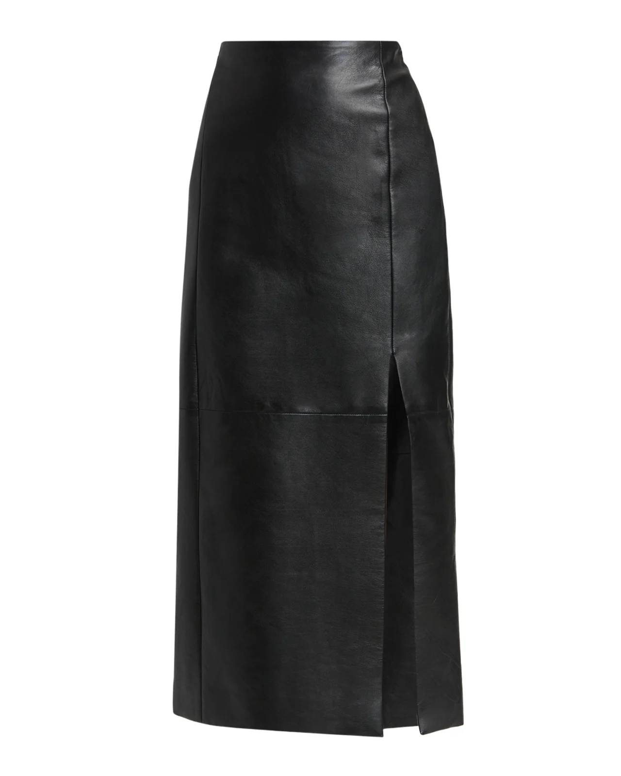 Kiton Leather Front Slit Midi Skirt