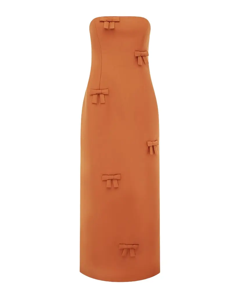 LEO LIN Rayna Bow-Embellished Bustier Column Maxi Dress | Image 1 LEO LIN Rayna Bow-Embellished Bustier Column Maxi Dress | Image 1
