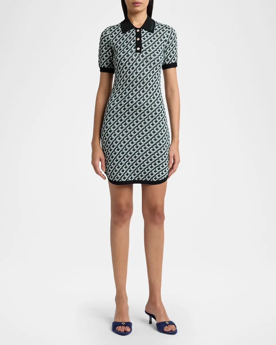 Casablanca Cubist Monogram Short-Sleeve Mini Polo Dress | Thumbnail 2