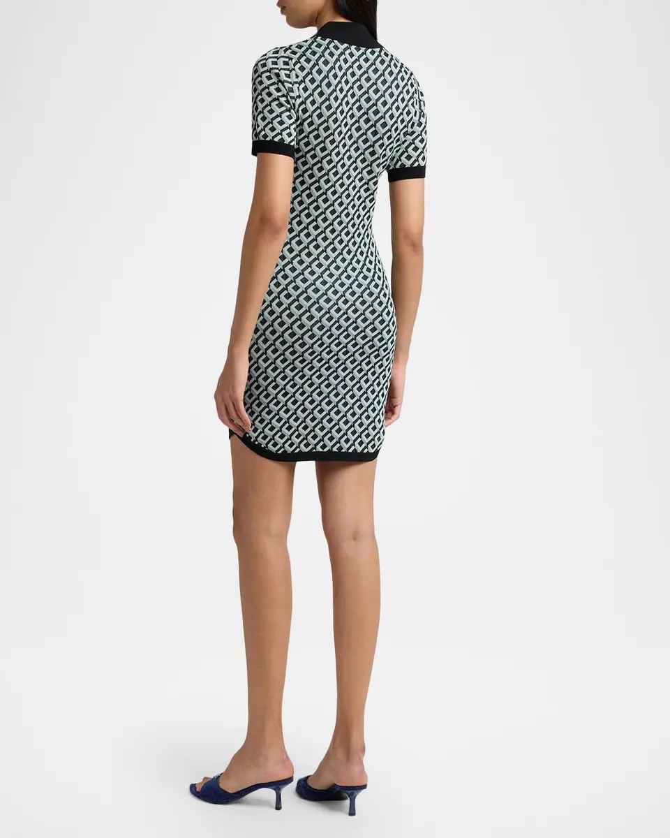 Casablanca Cubist Monogram Short-Sleeve Mini Polo Dress | Thumbnail 3