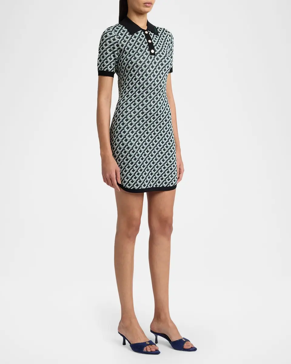 Casablanca Cubist Monogram Short-Sleeve Mini Polo Dress | Thumbnail 4