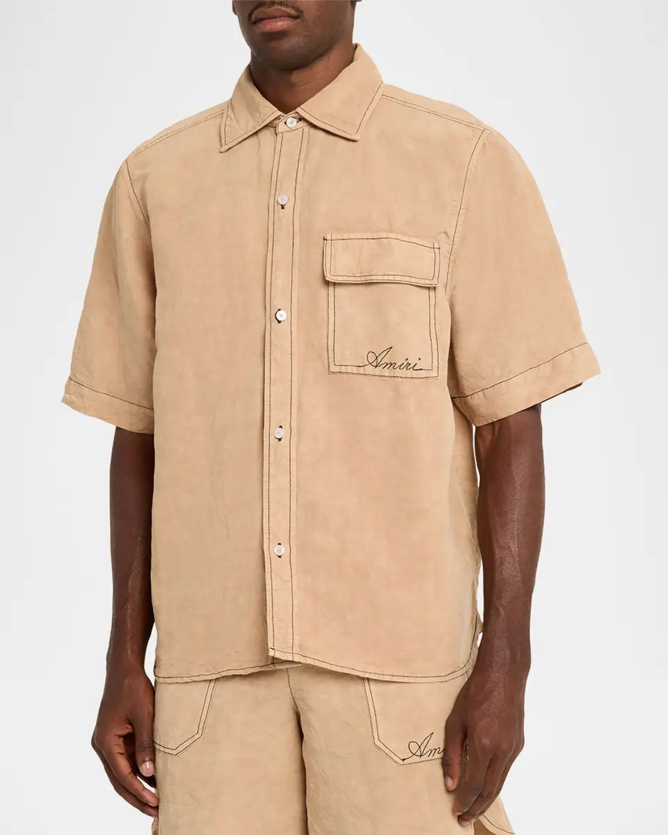 AMIRI Script Logo Linen-Blend Shirt | Thumbnail 4 AMIRI Script Logo Linen-Blend Shirt | Thumbnail 4
