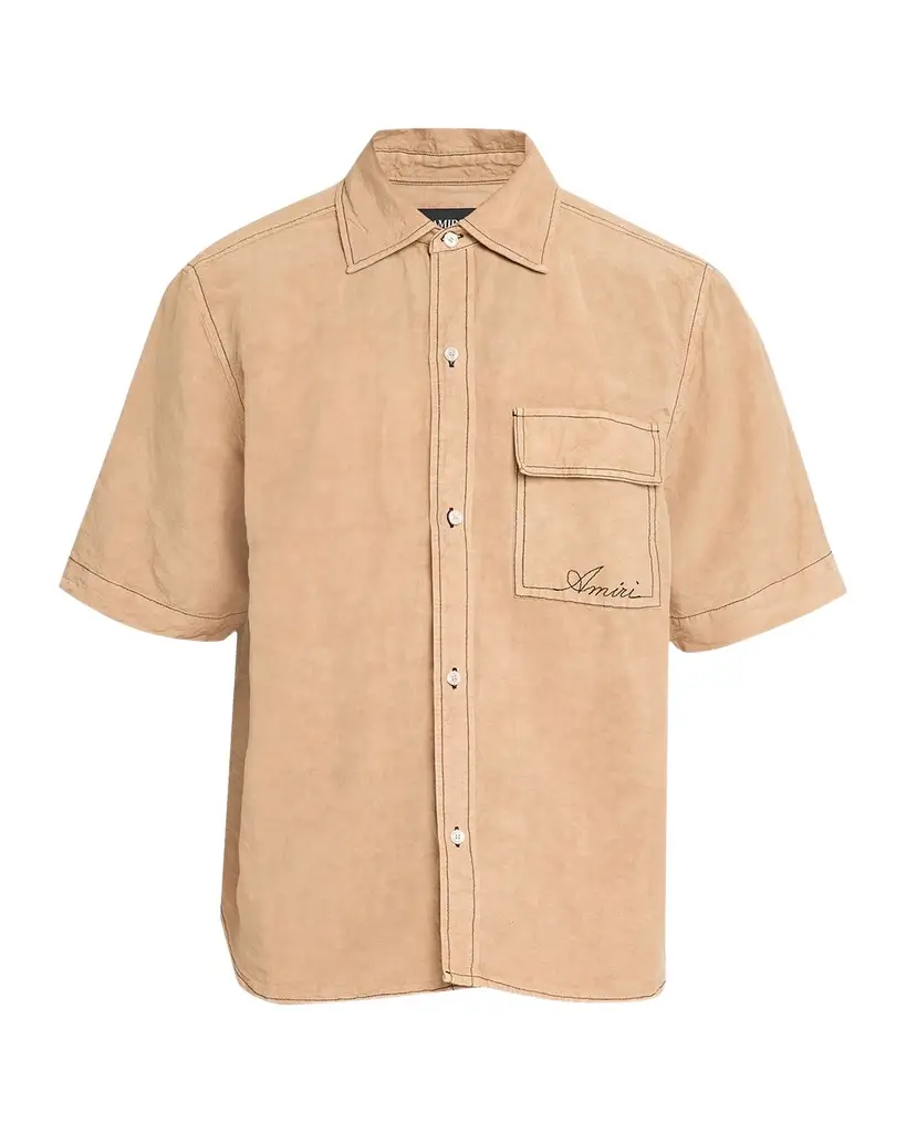 AMIRI Script Logo Linen-Blend Shirt