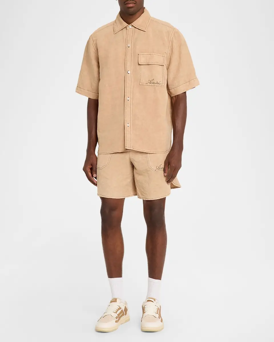 AMIRI Men's Linen Script Drawstring Shorts | Thumbnail 2 AMIRI Men's Linen Script Drawstring Shorts | Thumbnail 2