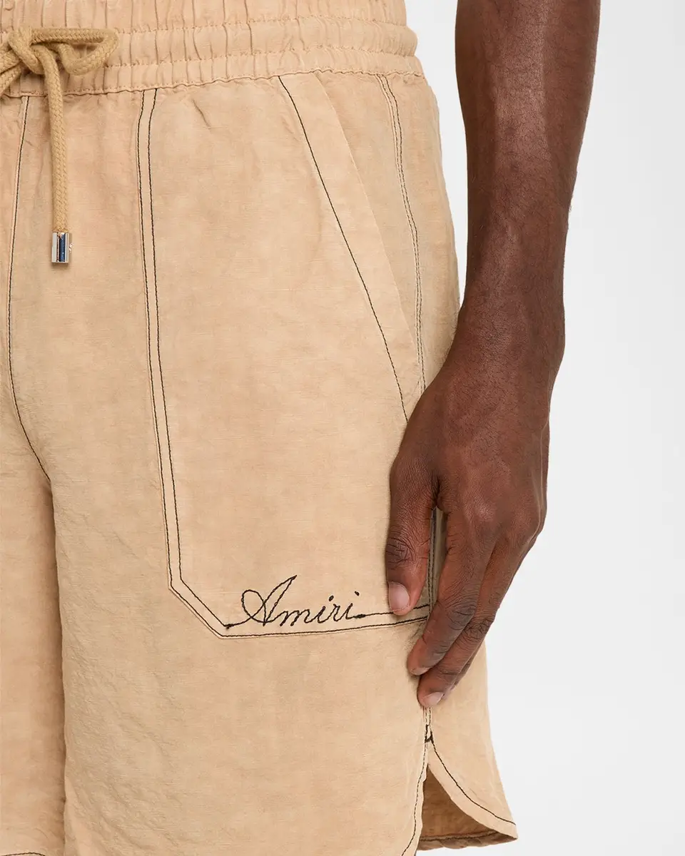 AMIRI Men's Linen Script Drawstring Shorts | Thumbnail 5 AMIRI Men's Linen Script Drawstring Shorts | Thumbnail 5