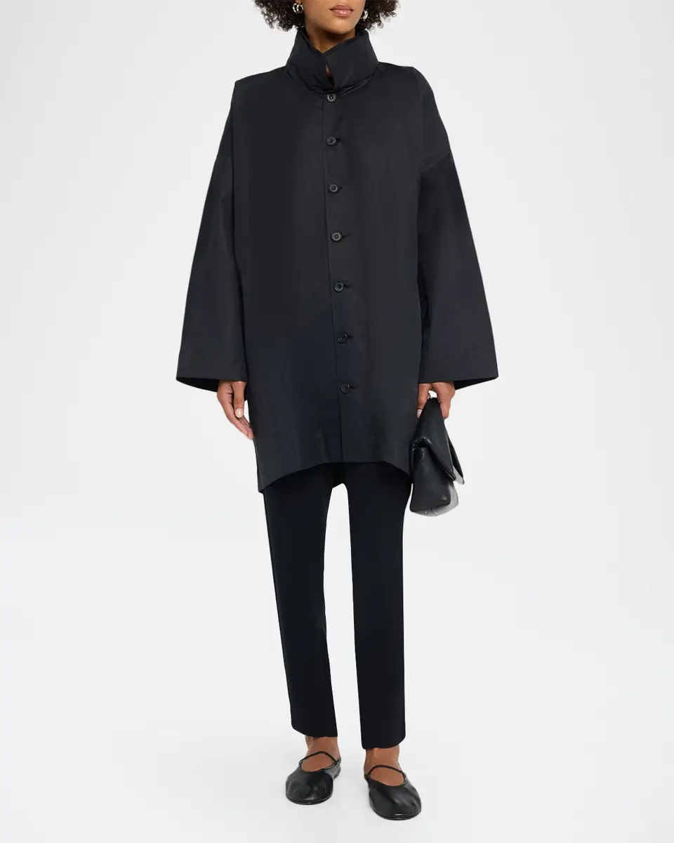 Eskandar Smaller Front Larger Back High Neck Raincoat With Button Away Hood - Long Plus Length | Thumbnail 2 Eskandar Smaller Front Larger Back High Neck Raincoat With Button Away Hood - Long Plus Length | Thumbnail 2