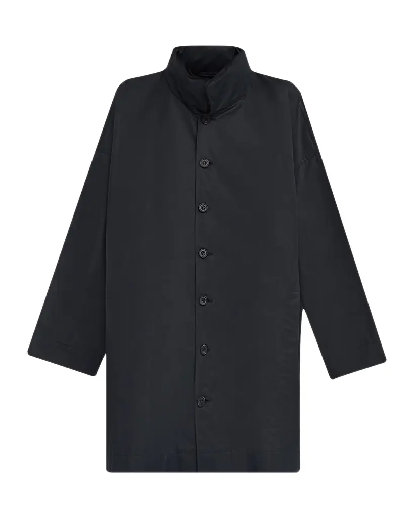 Eskandar Smaller Front Larger Back High Neck Raincoat With Button Away Hood - Long Plus Length | Image 1 Eskandar Smaller Front Larger Back High Neck Raincoat With Button Away Hood - Long Plus Length | Image 1