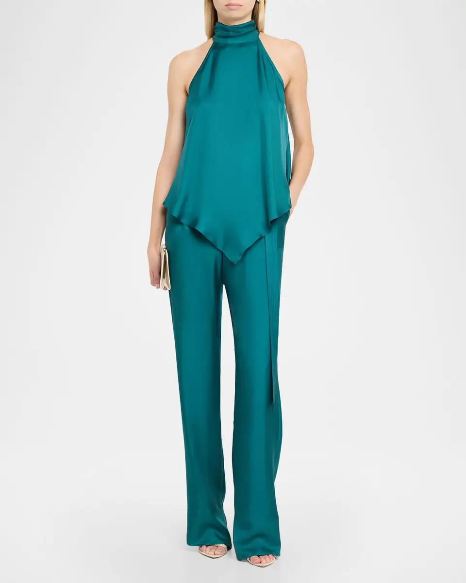Lapointe Belted Silk Pleated Straight-Leg Trousers | Thumbnail 2