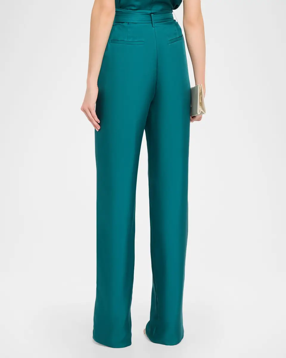 Lapointe Belted Silk Pleated Straight-Leg Trousers | Thumbnail 3