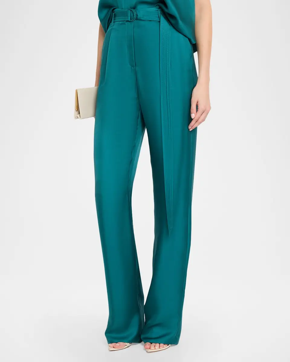 Lapointe Belted Silk Pleated Straight-Leg Trousers | Thumbnail 4