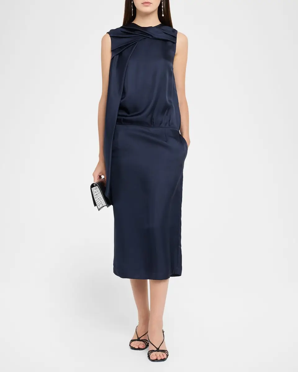 Loulou de Saison Izia Draped Cape Silk Midi Dress | Thumbnail 2 Loulou de Saison Izia Draped Cape Silk Midi Dress | Thumbnail 2