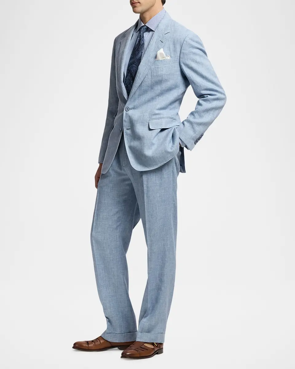 Ralph Lauren Purple Label Men's Hand-Tailored Linen-Blend Trousers | Thumbnail 2 Ralph Lauren Purple Label Men's Hand-Tailored Linen-Blend Trousers | Thumbnail 2