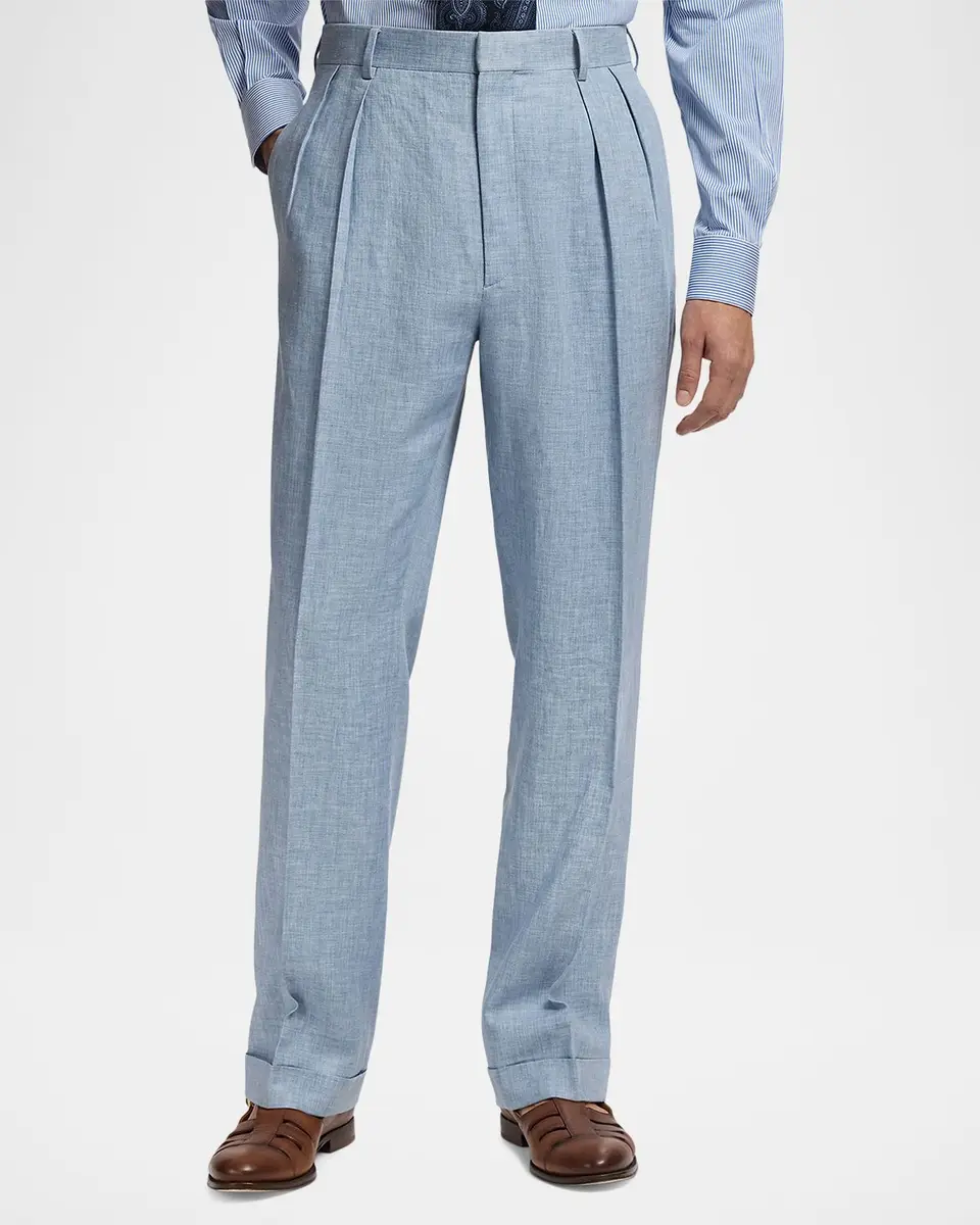 Ralph Lauren Purple Label Men's Hand-Tailored Linen-Blend Trousers | Thumbnail 4 Ralph Lauren Purple Label Men's Hand-Tailored Linen-Blend Trousers | Thumbnail 4