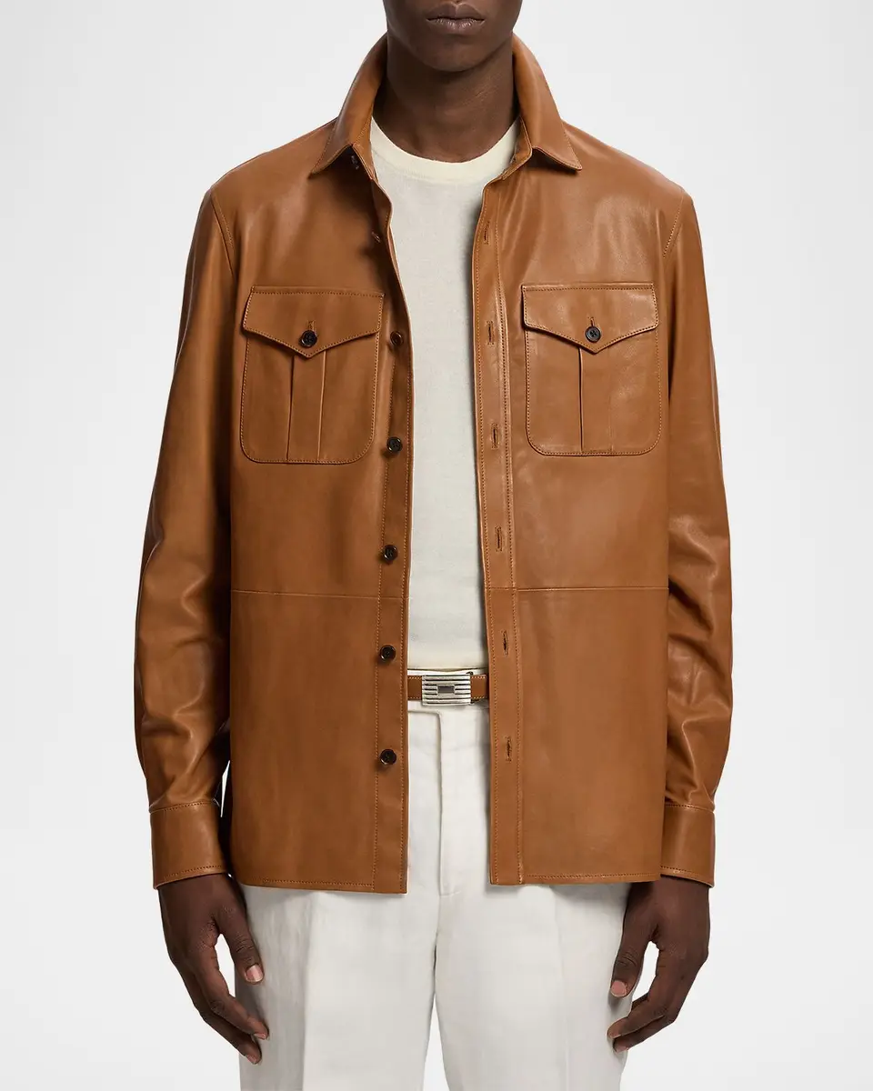 Ralph Lauren Purple Label Men's Leather Overshirt | Thumbnail 4