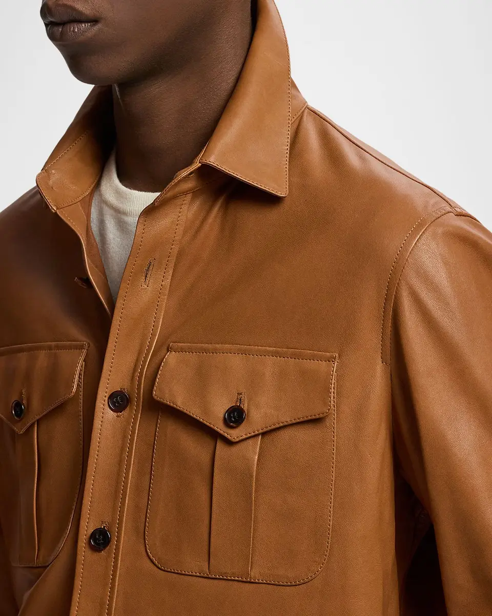 Ralph Lauren Purple Label Men's Leather Overshirt | Thumbnail 5