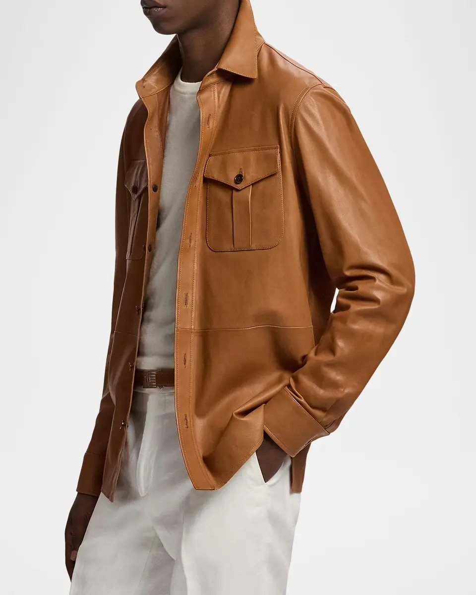 Ralph Lauren Purple Label Men's Leather Overshirt | Thumbnail 6
