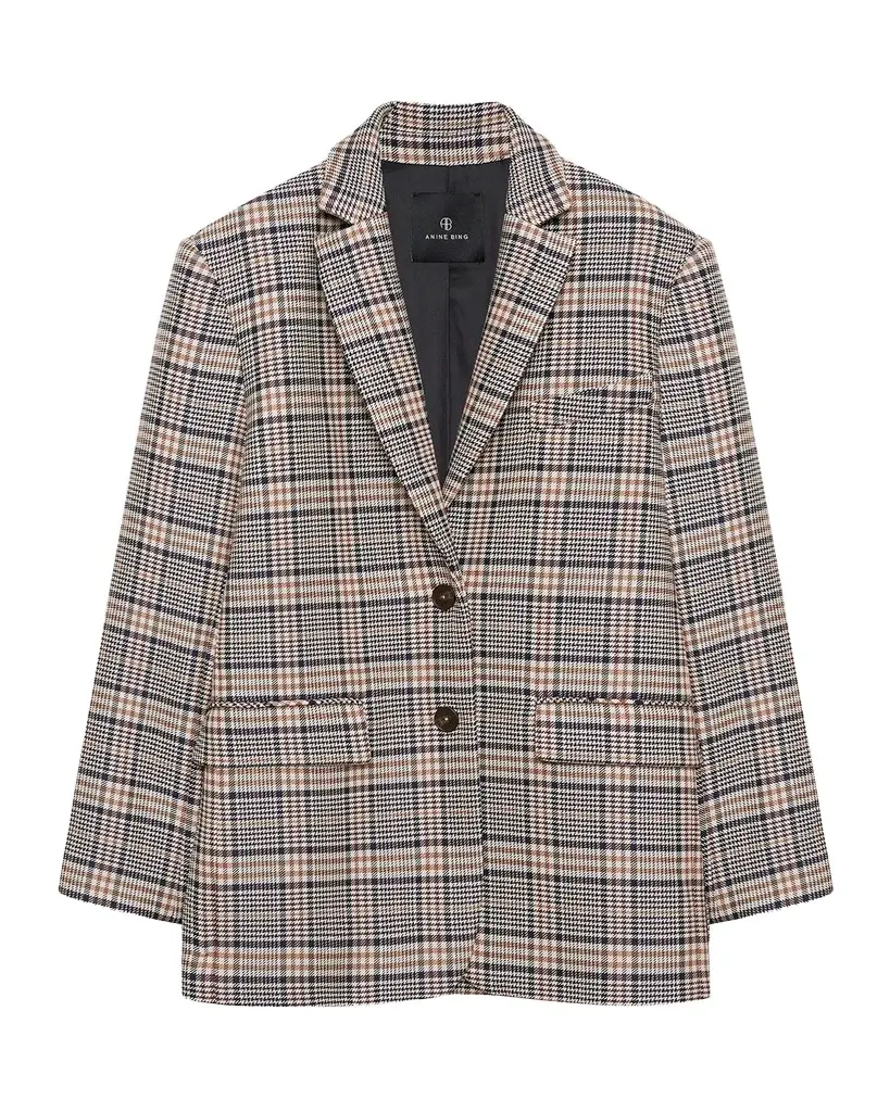 Anine Bing Quinn Check Single-Breasted Blazer