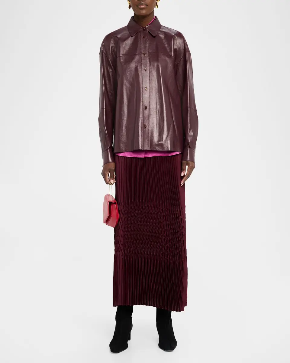 Lafayette 148 New York Oversized Cropped Nappa Leather Shirt | Thumbnail 2 Lafayette 148 New York Oversized Cropped Nappa Leather Shirt | Thumbnail 2