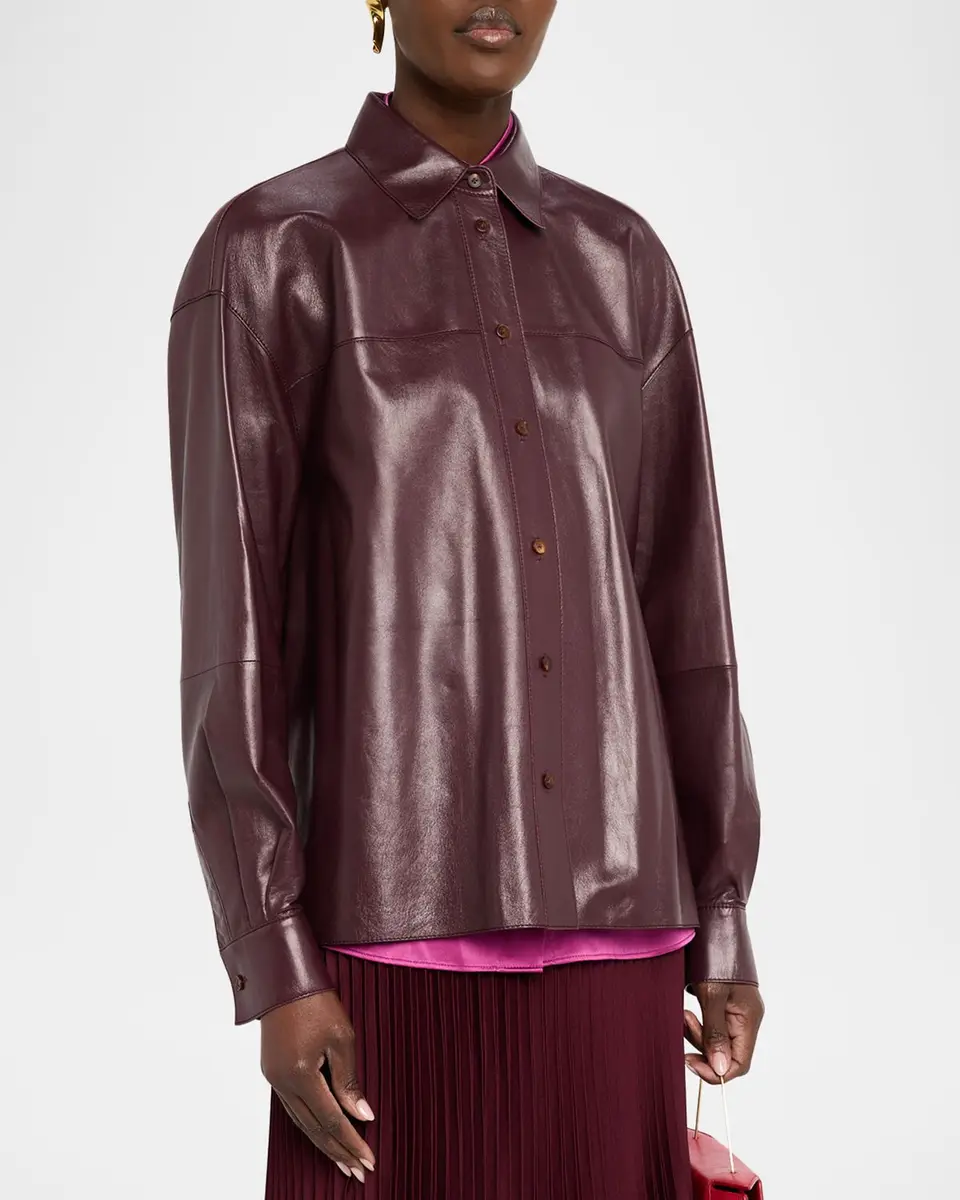 Lafayette 148 New York Oversized Cropped Nappa Leather Shirt | Thumbnail 4 Lafayette 148 New York Oversized Cropped Nappa Leather Shirt | Thumbnail 4