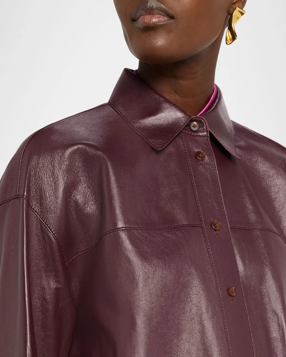 Lafayette 148 New York Oversized Cropped Nappa Leather Shirt | Thumbnail 5 Lafayette 148 New York Oversized Cropped Nappa Leather Shirt | Thumbnail 5