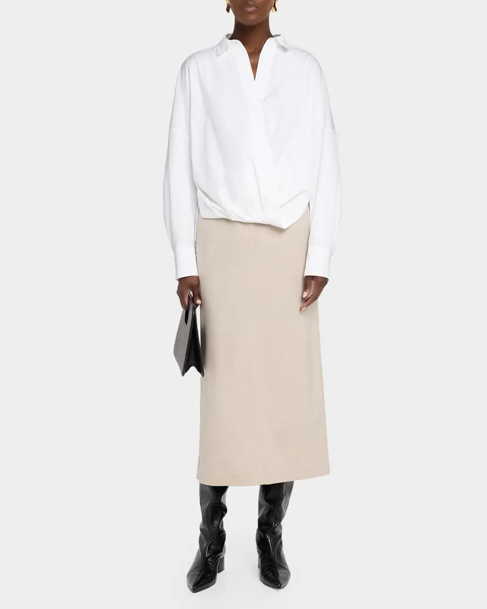 Lafayette 148 New York Oversized Draped Twist-Front Poplin Shirt | Thumbnail 2 Lafayette 148 New York Oversized Draped Twist-Front Poplin Shirt | Thumbnail 2