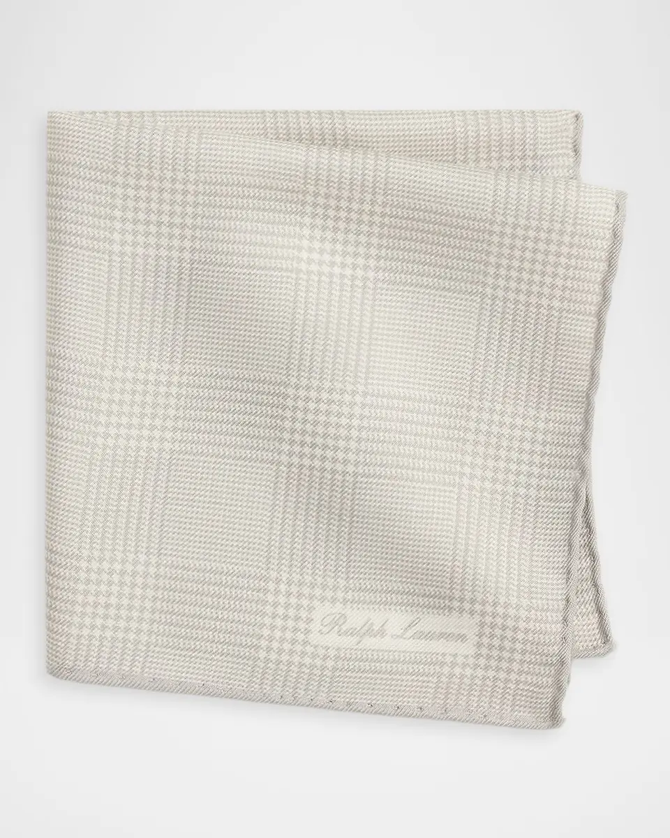 Ralph Lauren Purple Label Men's Plaid Cashmere-Silk Pocket Square | Thumbnail 2