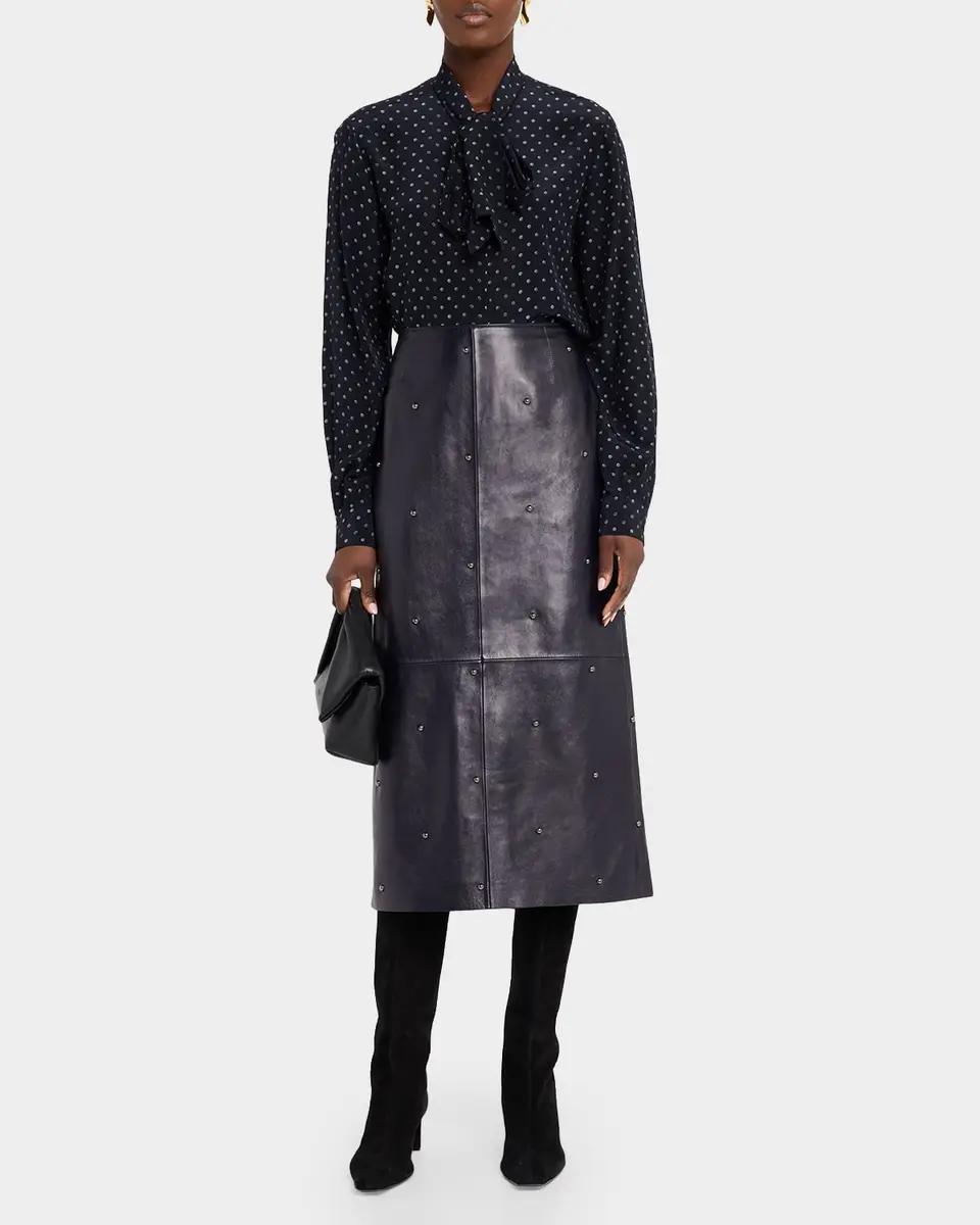 Lafayette 148 New York Dotted Nappa Leather Midi Pencil Skirt | Thumbnail 2