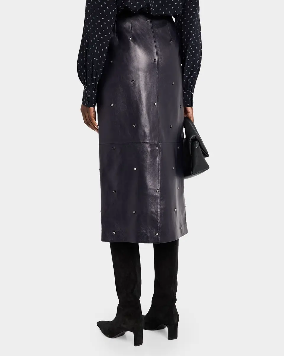 Lafayette 148 New York Dotted Nappa Leather Midi Pencil Skirt | Thumbnail 3