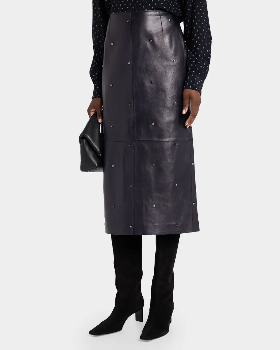 Lafayette 148 New York Dotted Nappa Leather Midi Pencil Skirt | Thumbnail 4