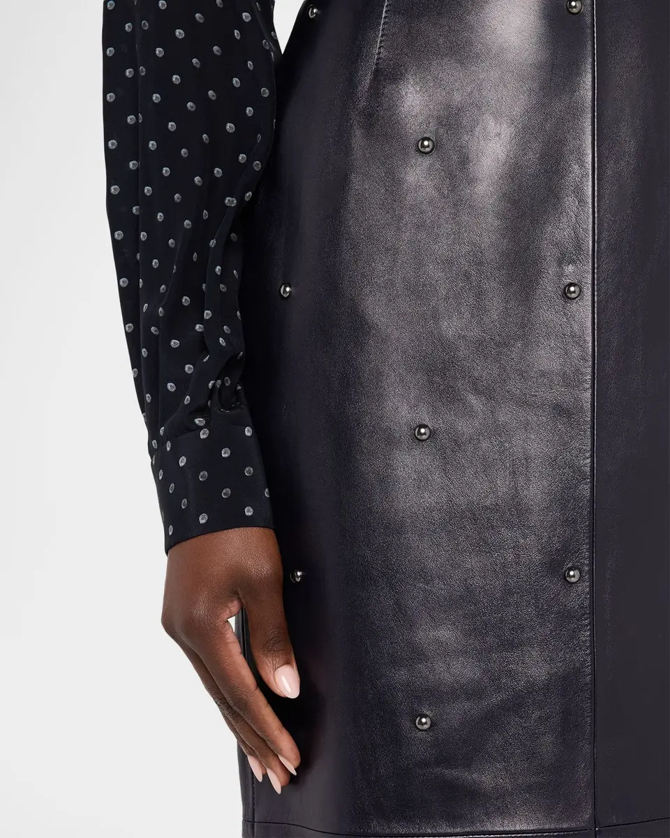 Lafayette 148 New York Dotted Nappa Leather Midi Pencil Skirt | Thumbnail 5