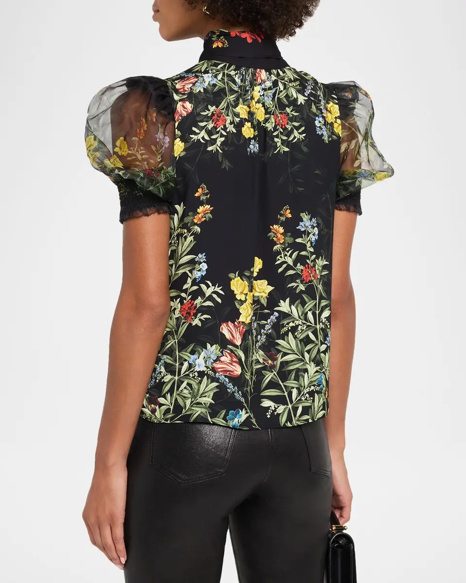 Alice + Olivia Brentley Tie-Neck Floral Blouse | Thumbnail 3