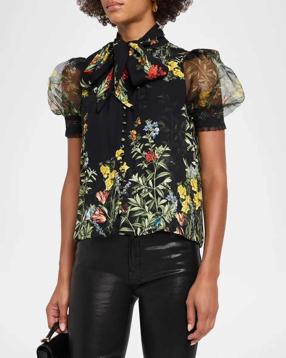 Alice + Olivia Brentley Tie-Neck Floral Blouse | Thumbnail 4