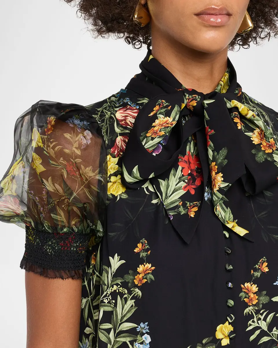 Alice + Olivia Brentley Tie-Neck Floral Blouse | Thumbnail 5