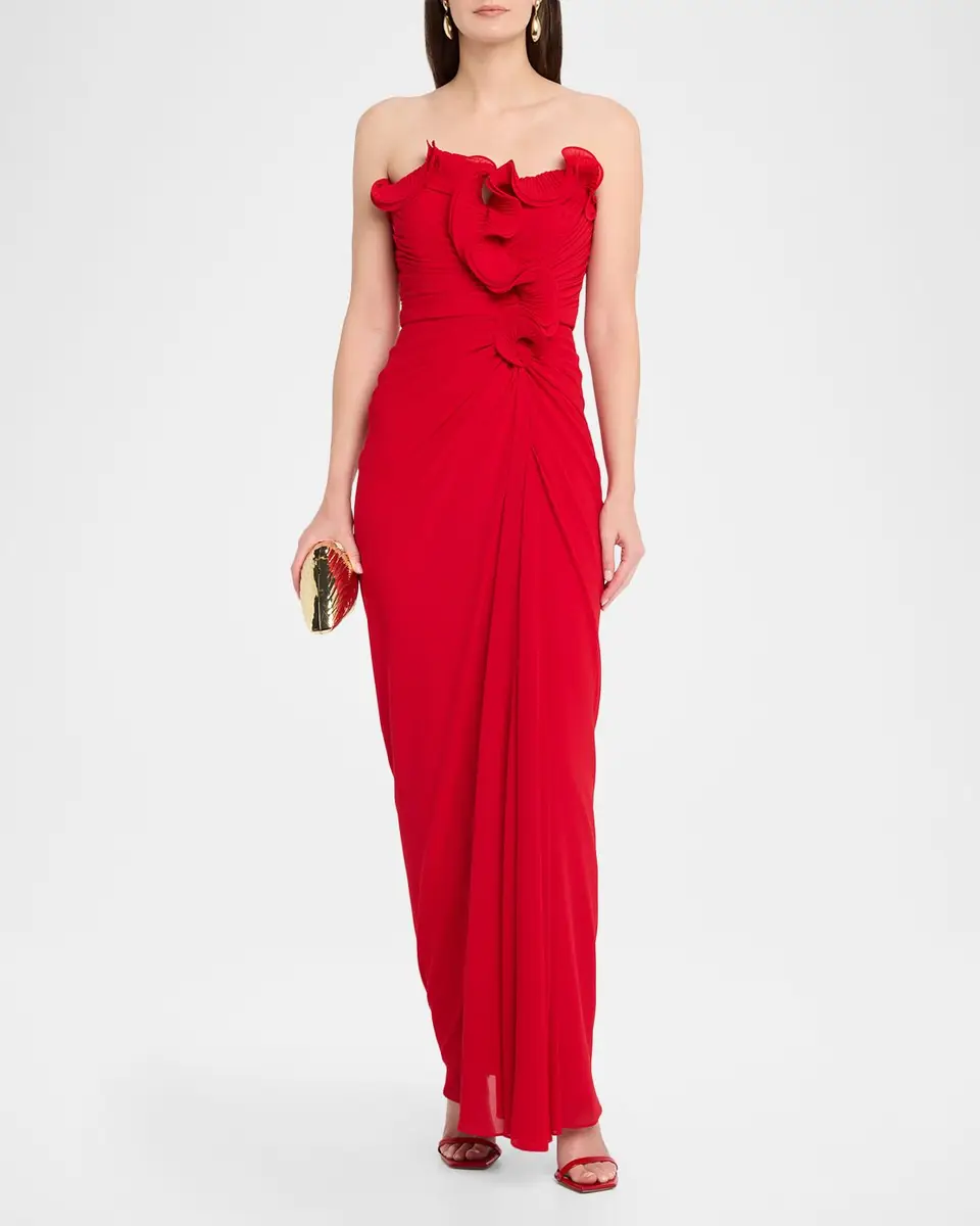 BADGLEY MISCHKA Pleated Ruffled Chiffon Column Gown | Thumbnail 2 BADGLEY MISCHKA Pleated Ruffled Chiffon Column Gown | Thumbnail 2
