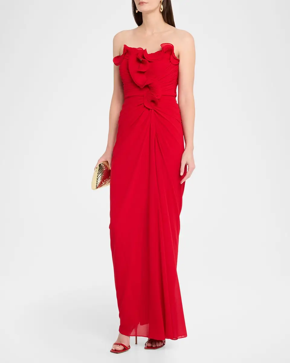 BADGLEY MISCHKA Pleated Ruffled Chiffon Column Gown | Thumbnail 4 BADGLEY MISCHKA Pleated Ruffled Chiffon Column Gown | Thumbnail 4