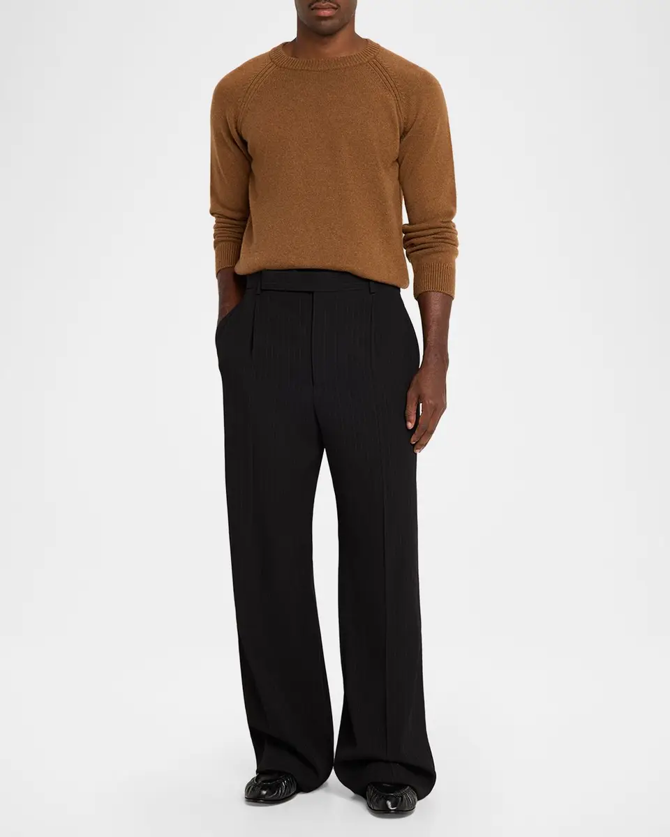 Saint Laurent Men's Wool Stripe Pleated Wide-Leg Trousers | Thumbnail 2 Saint Laurent Men's Wool Stripe Pleated Wide-Leg Trousers | Thumbnail 2