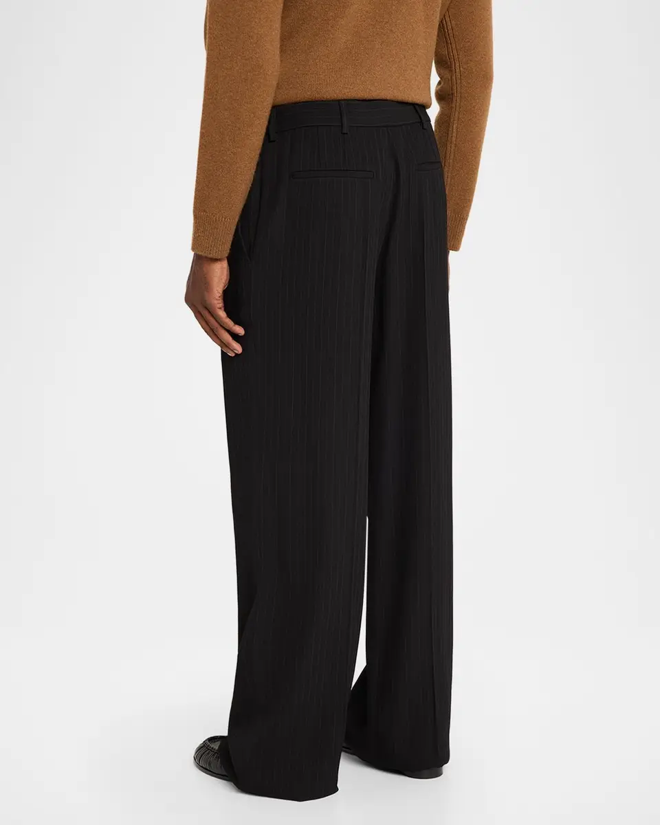 Saint Laurent Men's Wool Stripe Pleated Wide-Leg Trousers | Thumbnail 3 Saint Laurent Men's Wool Stripe Pleated Wide-Leg Trousers | Thumbnail 3