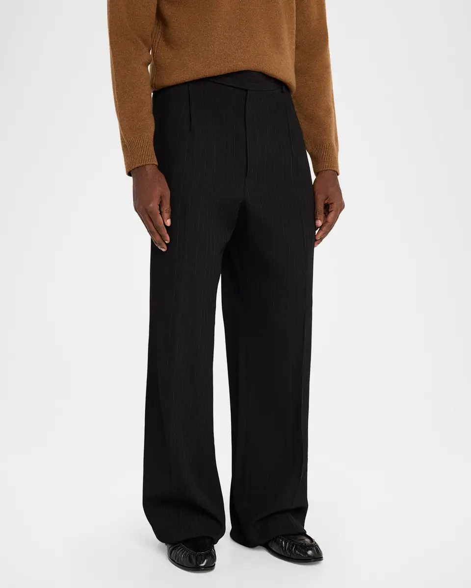 Saint Laurent Men's Wool Stripe Pleated Wide-Leg Trousers | Thumbnail 4 Saint Laurent Men's Wool Stripe Pleated Wide-Leg Trousers | Thumbnail 4