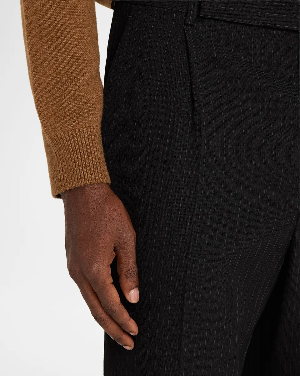 Saint Laurent Men's Wool Stripe Pleated Wide-Leg Trousers | Thumbnail 5 Saint Laurent Men's Wool Stripe Pleated Wide-Leg Trousers | Thumbnail 5