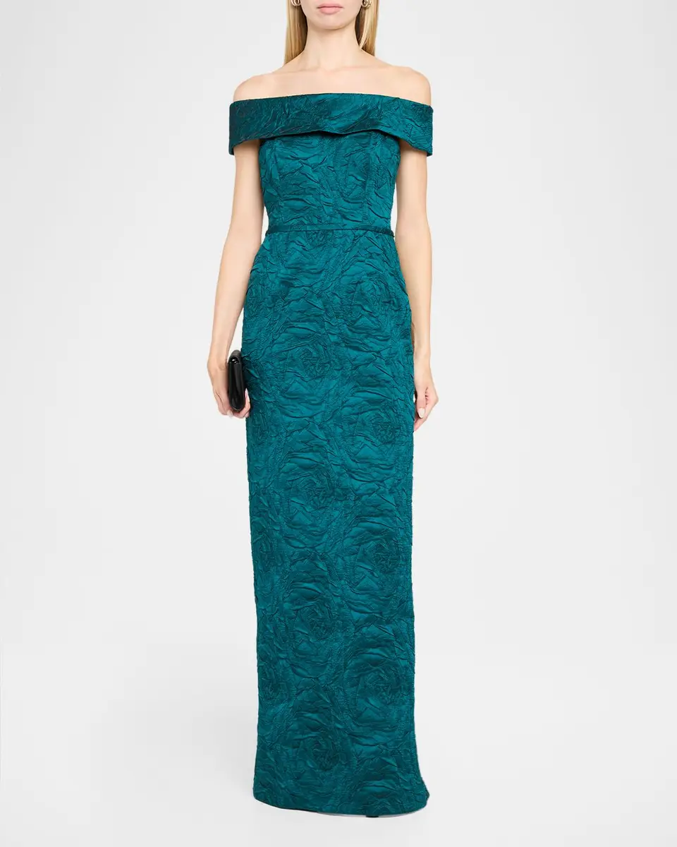 Rickie Freeman for Teri Jon Off-Shoulder Jacquard Column Gown | Thumbnail 2 Rickie Freeman for Teri Jon Off-Shoulder Jacquard Column Gown | Thumbnail 2