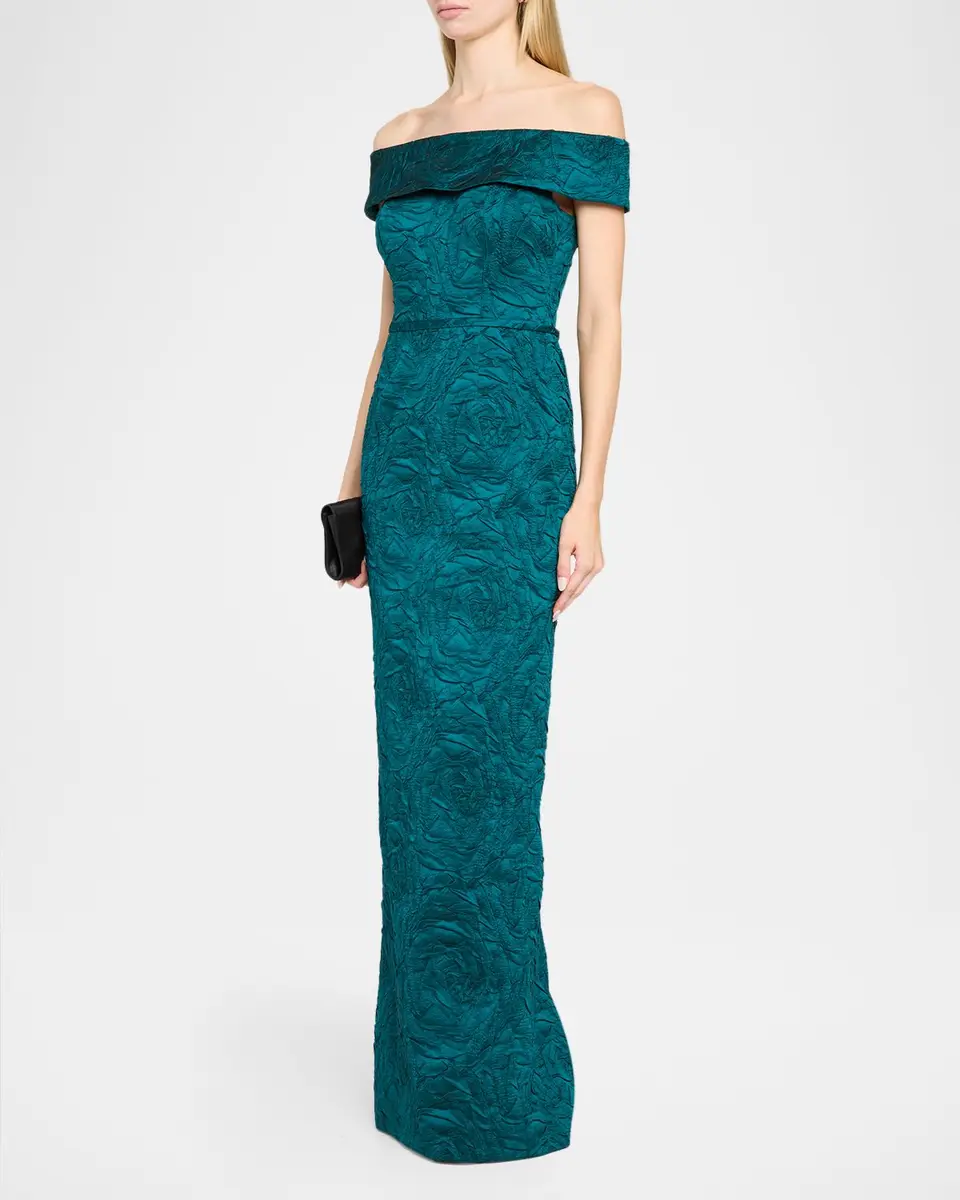 Rickie Freeman for Teri Jon Off-Shoulder Jacquard Column Gown | Thumbnail 4 Rickie Freeman for Teri Jon Off-Shoulder Jacquard Column Gown | Thumbnail 4