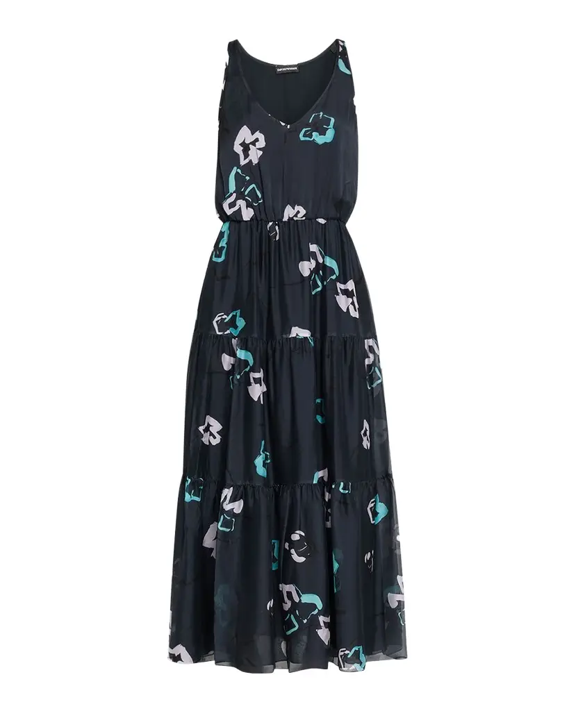 Emporio Armani Sleeveless Tiered Floral-Print Maxi Dress | Image 1 Emporio Armani Sleeveless Tiered Floral-Print Maxi Dress | Image 1