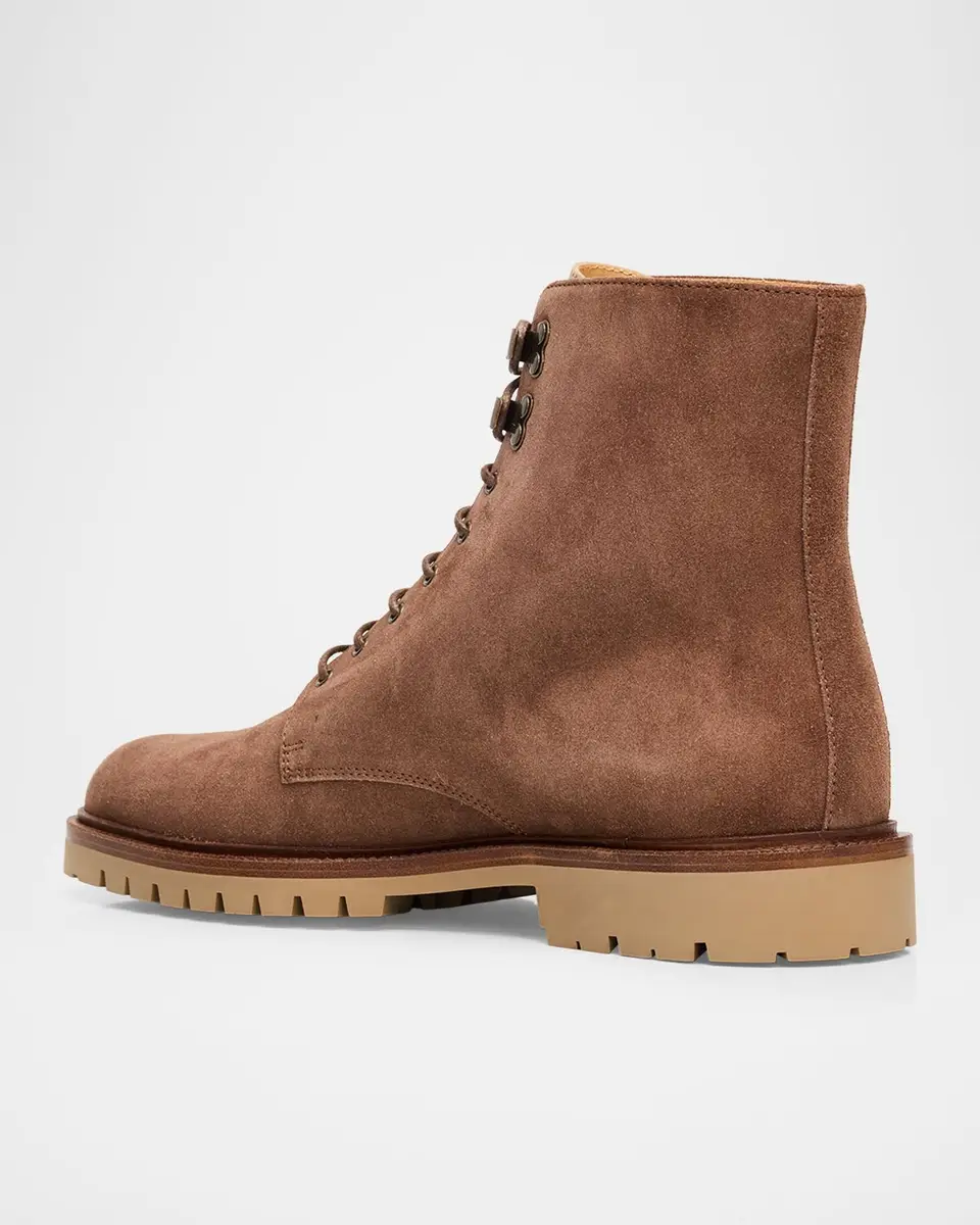Brunello Cucinelli Men's Suede Lug-Sole Lace-Up Boots | Thumbnail 2