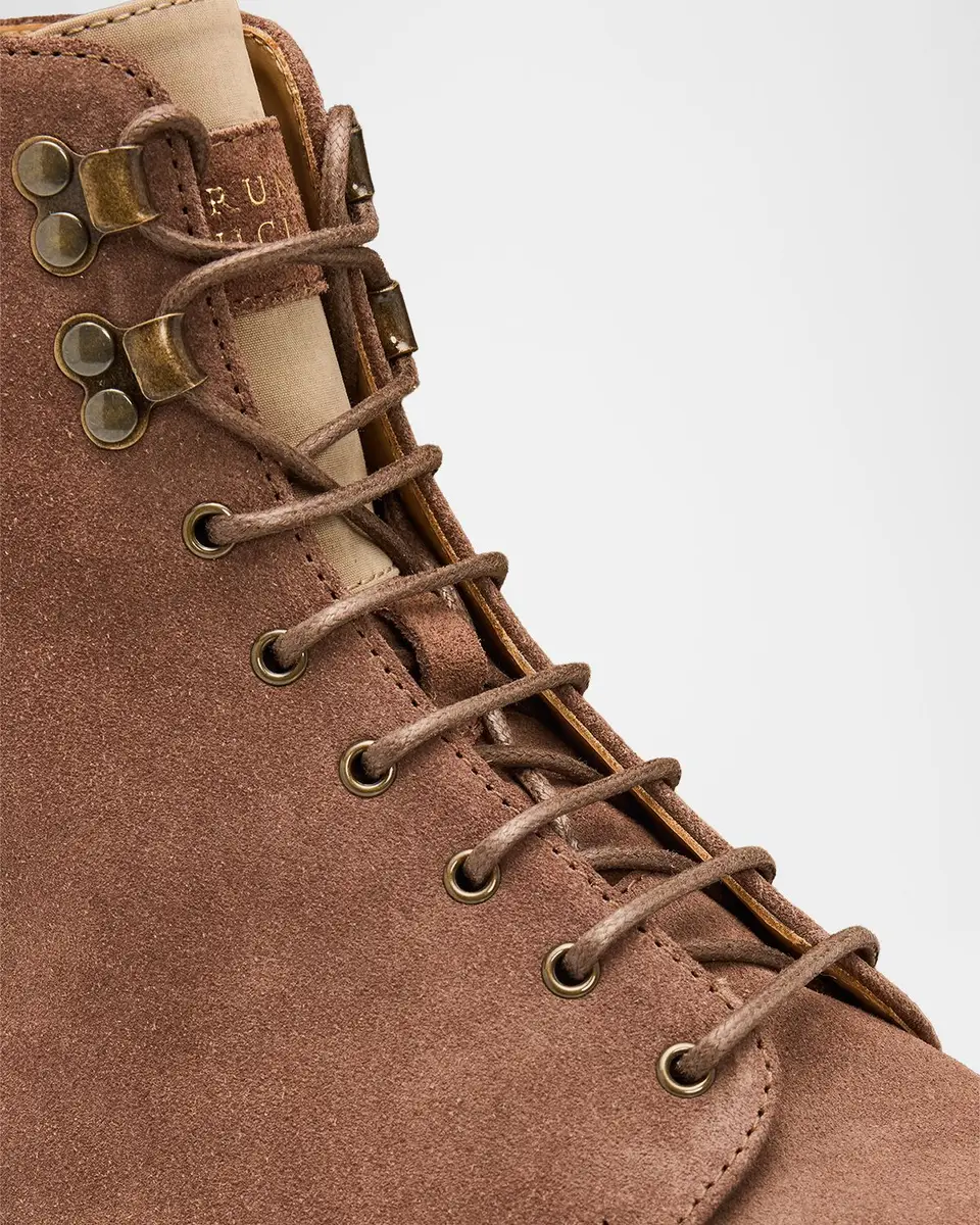 Brunello Cucinelli Men's Suede Lug-Sole Lace-Up Boots | Thumbnail 3