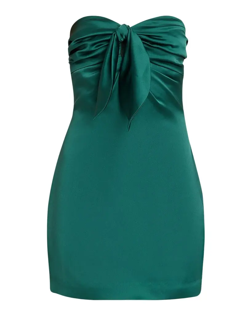 Orion Strapless Tie-Front Satin Mini Dress Orion Strapless Tie-Front Satin Mini Dress