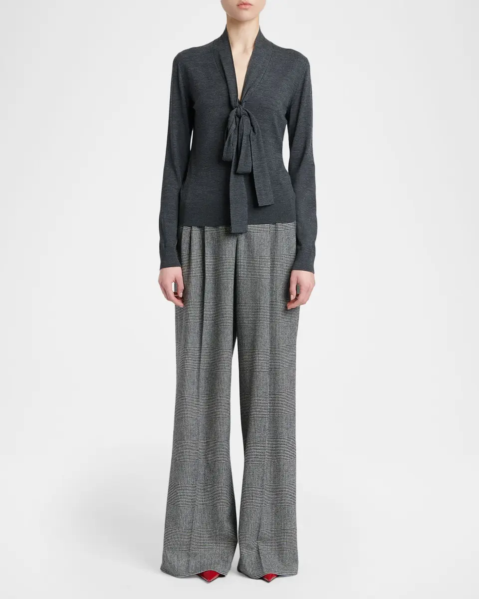 Dolce & Gabbana Bow V-Neck Wool Jersey Long-Sleeve Top | Thumbnail 2 Dolce & Gabbana Bow V-Neck Wool Jersey Long-Sleeve Top | Thumbnail 2