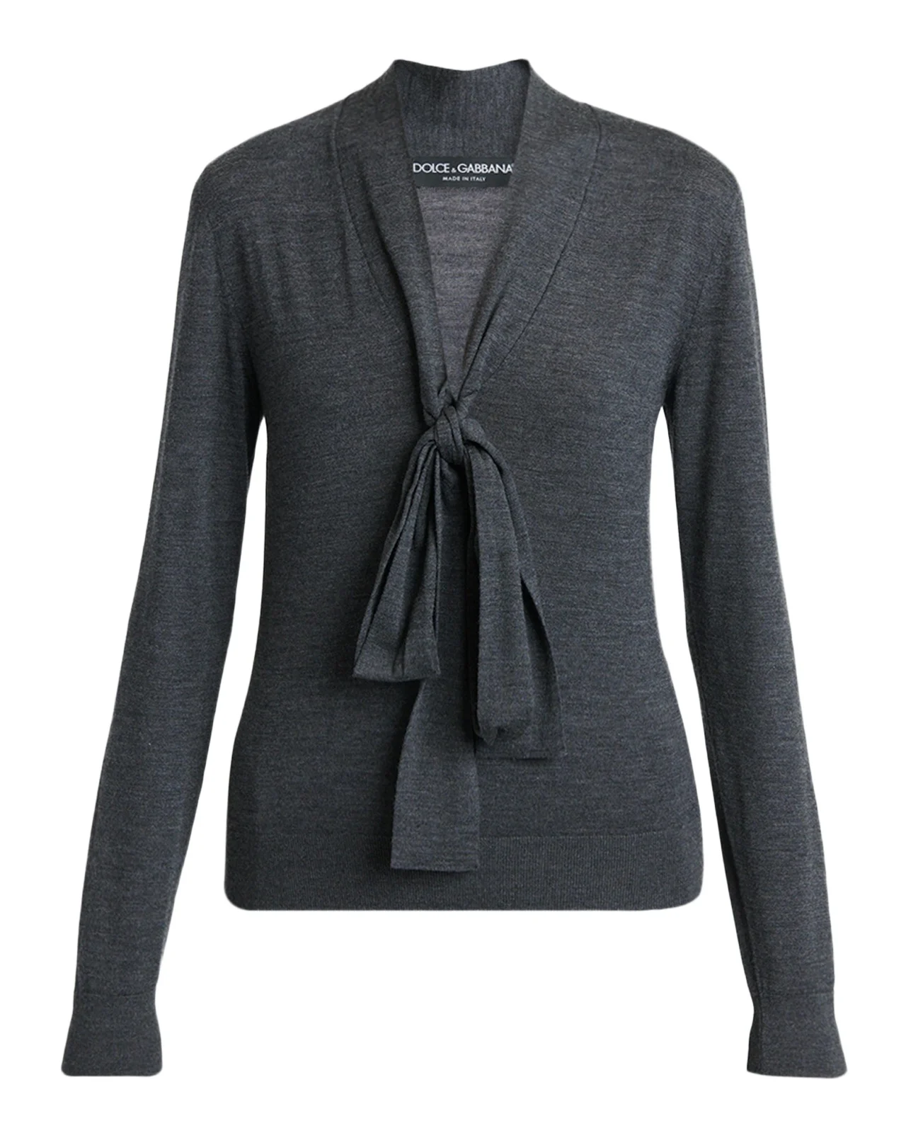 Dolce & Gabbana Bow V-Neck Wool Jersey Long-Sleeve Top
