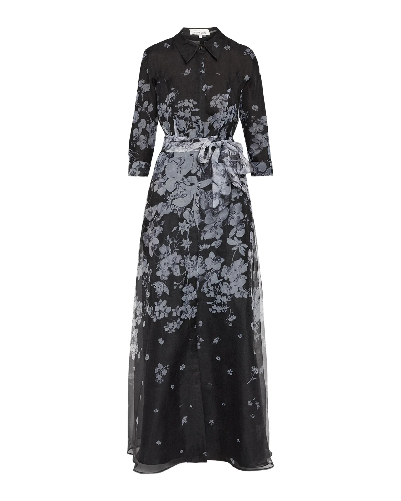 Floral Organza Tie-Waist Shirt Gown Floral Organza Tie-Waist Shirt Gown