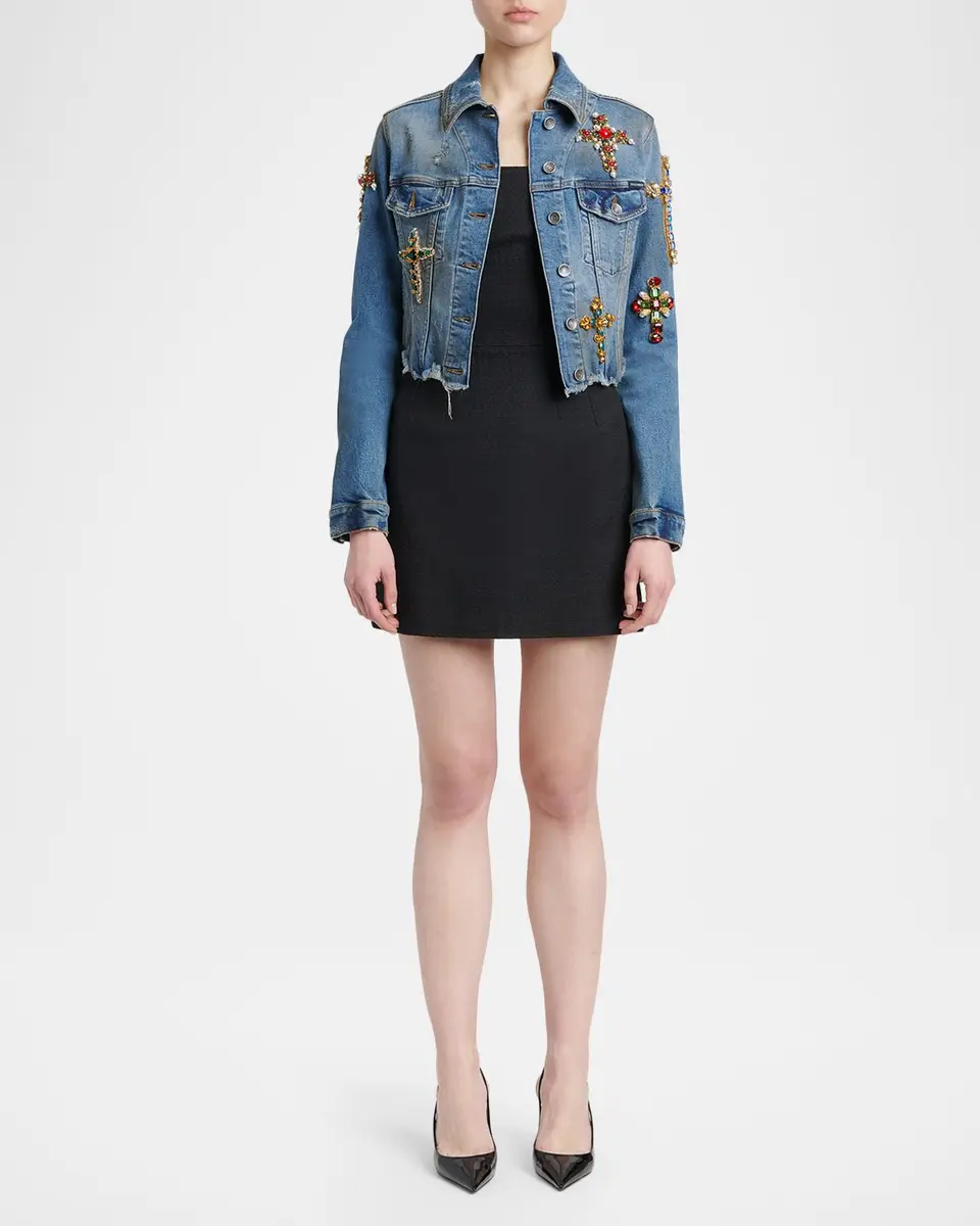Dolce & Gabbana Cross Embellished Distressed Denim Jacket | Thumbnail 2 Dolce & Gabbana Cross Embellished Distressed Denim Jacket | Thumbnail 2